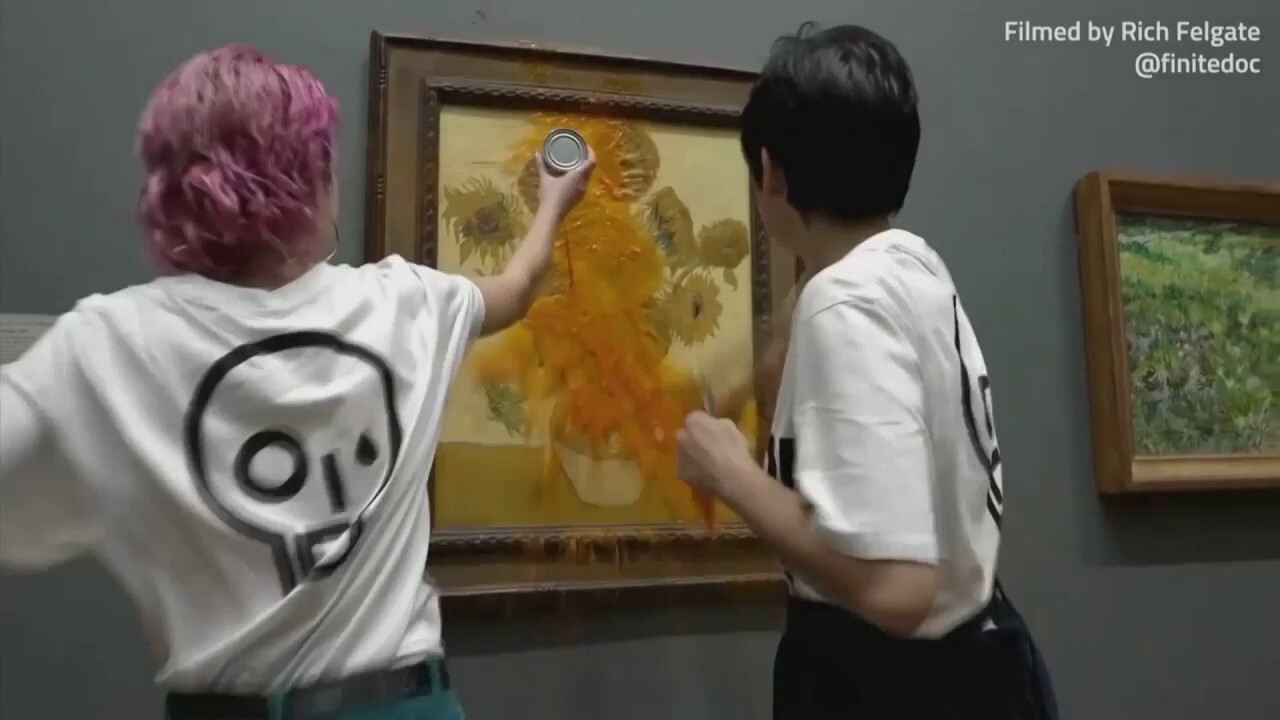 Van Gogh Sunflowers Painting Doused With Tomato Soup By Anti oil 