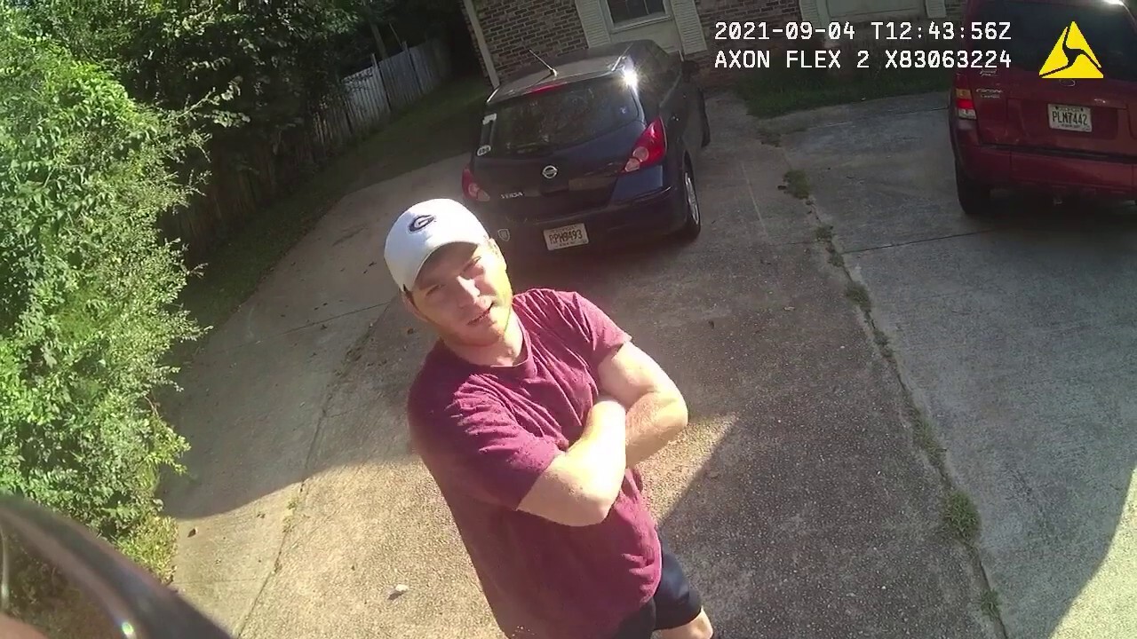 Andrew Giegerich appears on police bodycam video outside Amanda Bearden's home