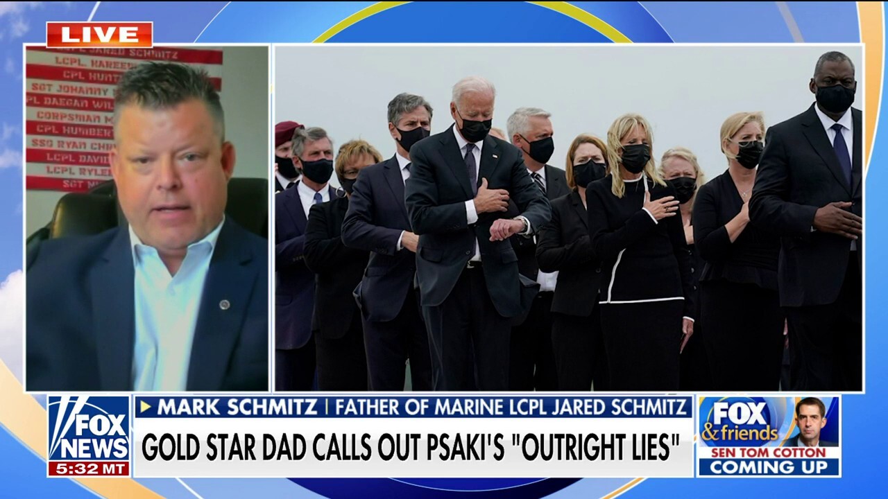 Mark Schmitz, who lost his son Marine Lance Cpl. Jared Schmitz during the Kabul airport bombing, joined 'Fox & Friends' to discuss how Psaki's 'outright lies' had 're-opened' old wounds and how he plans to take action on behalf of his son.