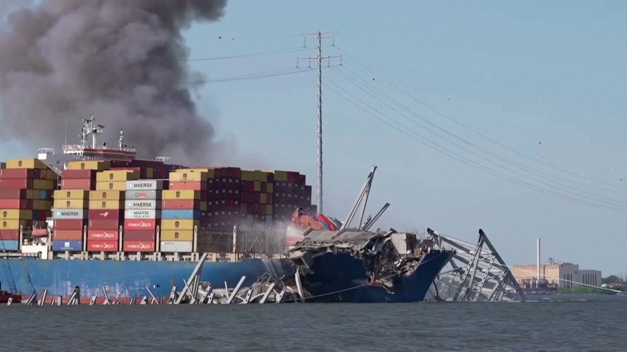 Crews conducted a controlled demolition on the largest remaining span of the collapsed Francis Scott Key Bridge in Baltimore. (Credit: Reuters)