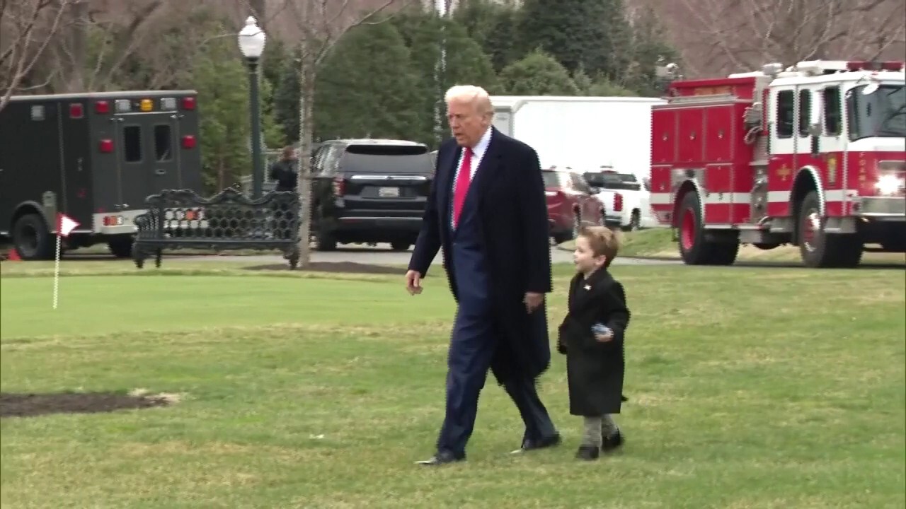 President Donald Trump and Elon Musk's son walk to Marine Force One in heart-warming video