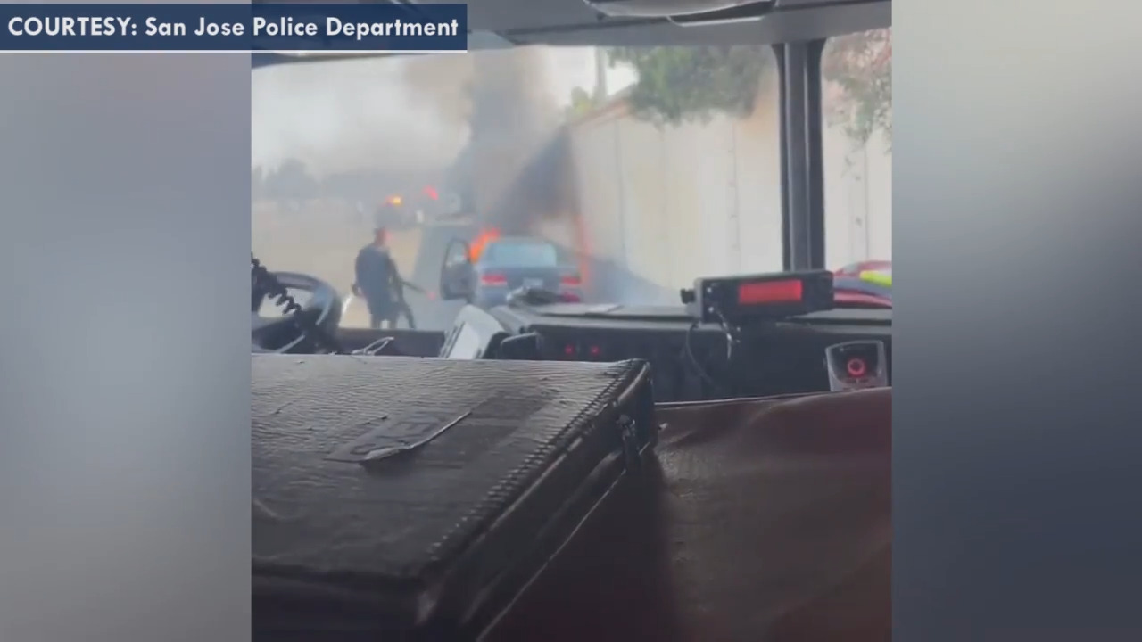 Rookie California police officer pulls man from car that burst in flames
