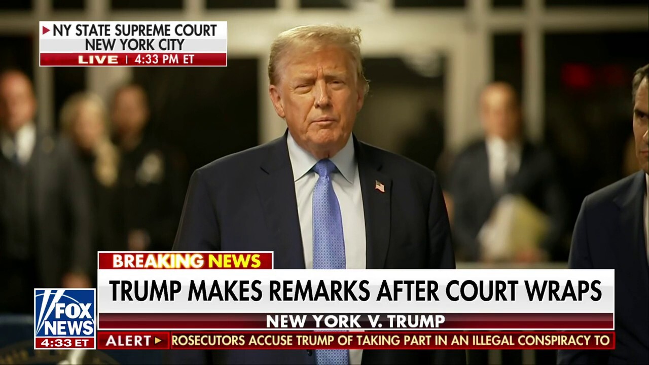 Former President Trump challenges President Biden to debate in his remarks after court wraps.