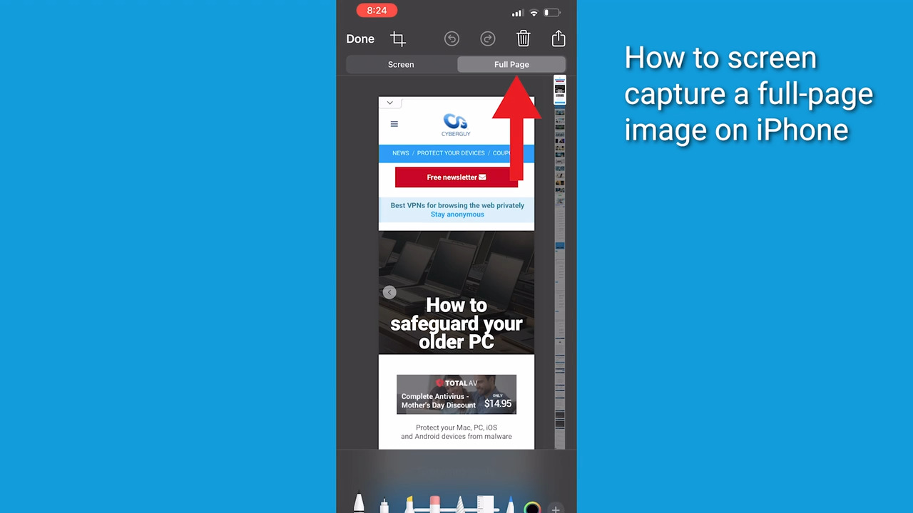 Как да запазите екранни снимки на цяла страница като изображения на вашия iPhone