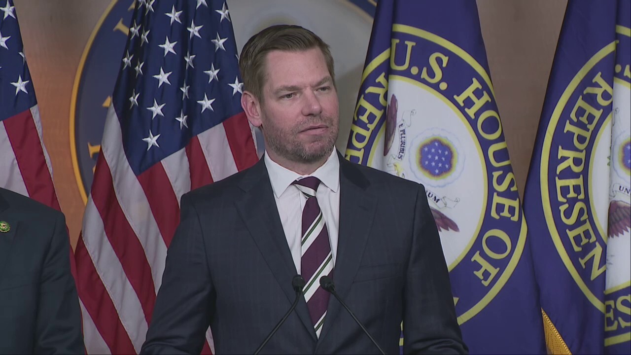 Rep. Eric Swalwell gives press conference on losing House Committee seat