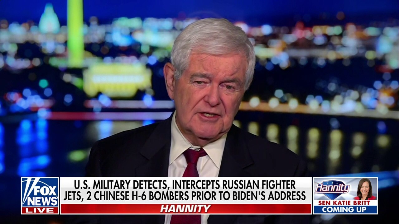 Former House Speaker Newt Gingrich discusses how the U.S. military detected and intercepted Russian fighter jets and two Chinese H-6 bombers before President Biden’s address on ‘Hannity.’
