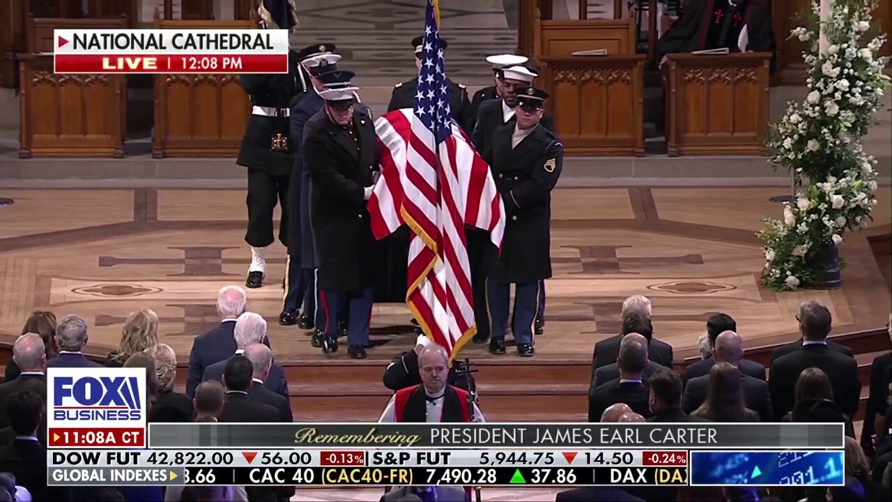 Former President Carter's casket carried out of National Cathedral