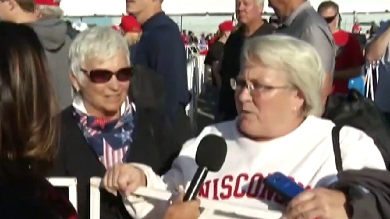 Rachel-Campos Duffy talks to Trump rally attendees in Wisconsin