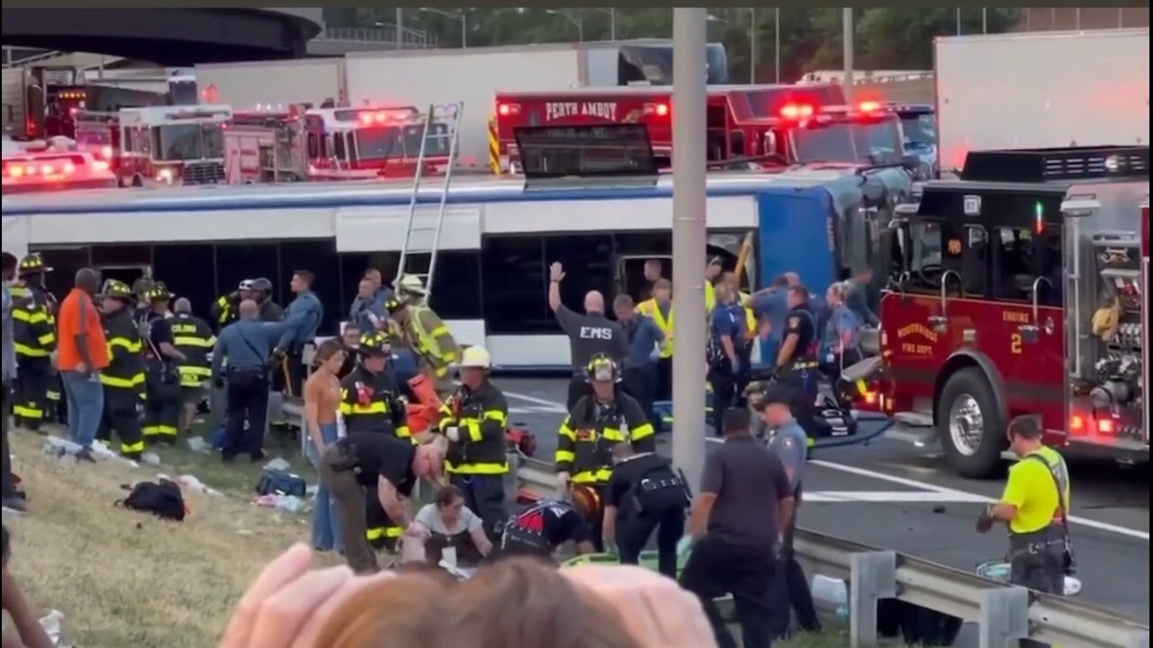 Aftermath of fatal bus accident on New Jersey Turnpike.