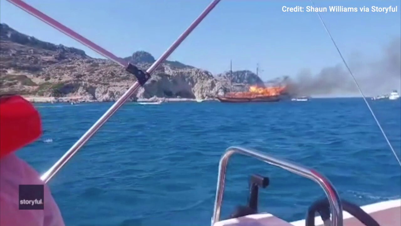 Flames engulf tourist boat off the coast of Greece — see the scary video