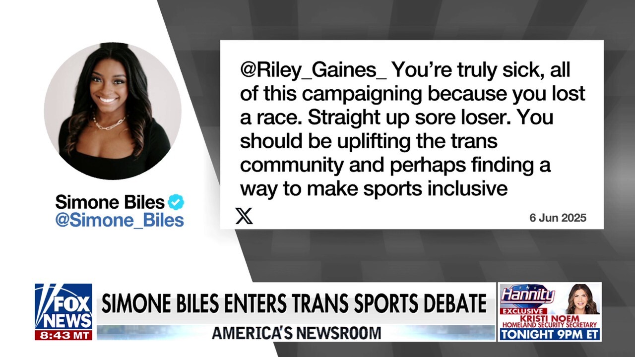 Simone Biles spars publicly with Riley Gaines over trans athlete debate: 'Truly sick'