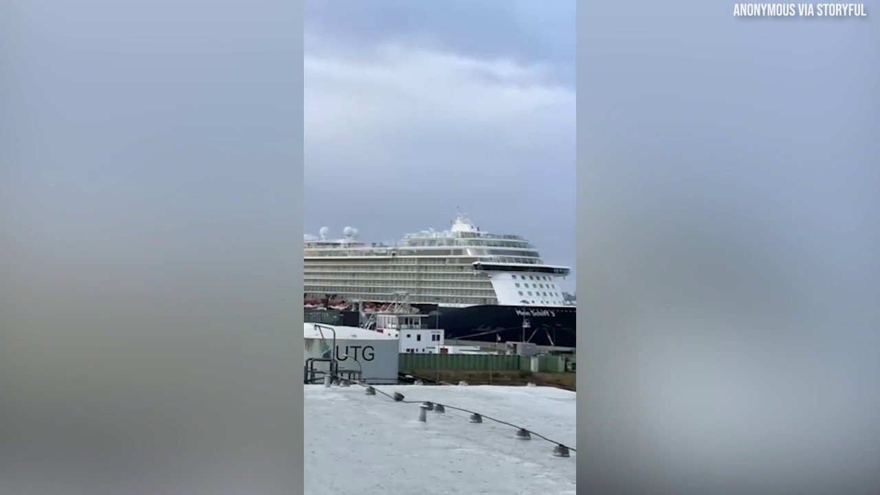 Luxury cruise ship collision with cargo vessels leaves lifeboats heavily damaged, video shows