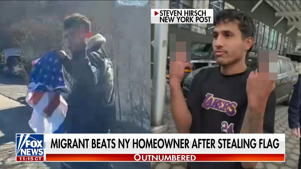 Migrant caught on camera stealing flag from NY home, attacking man