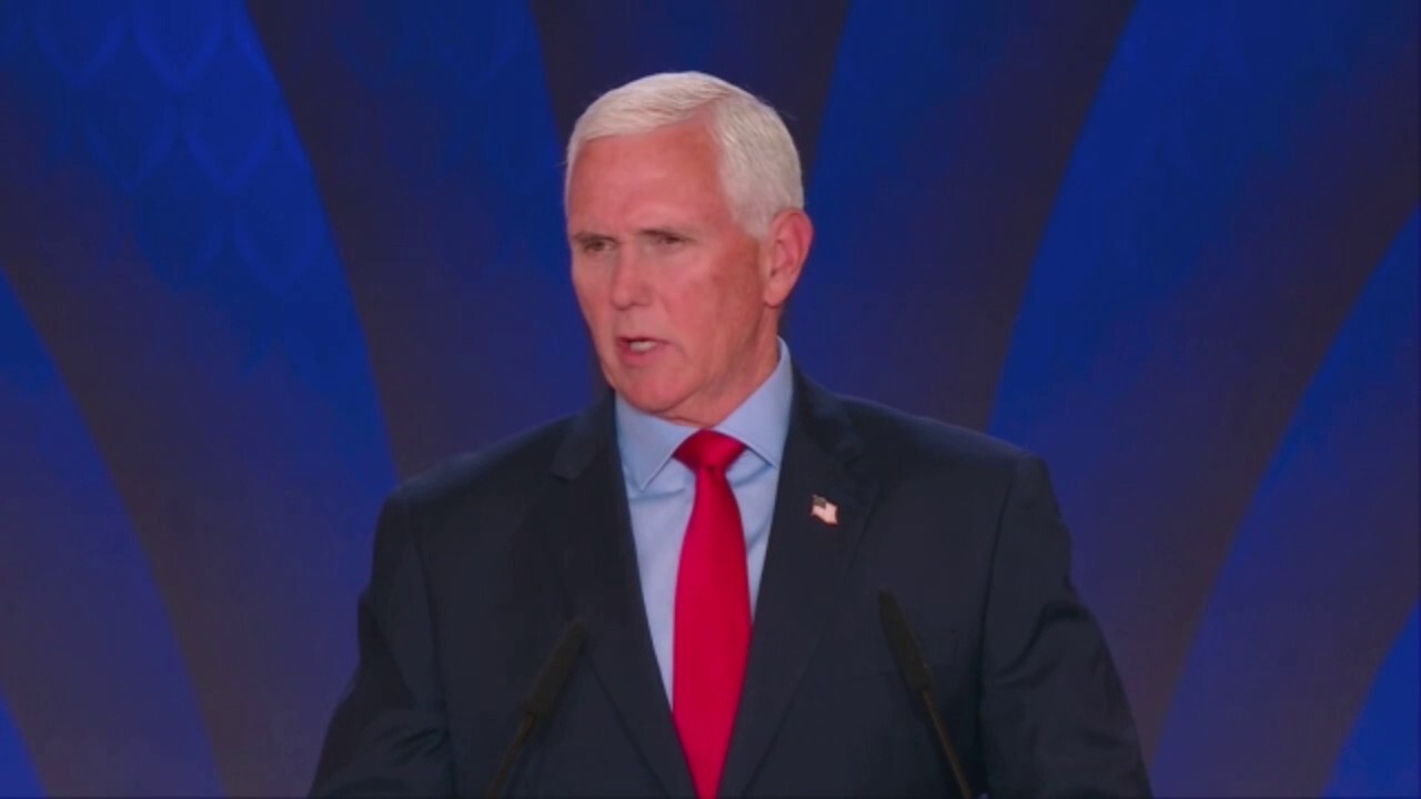 GOP presidential hopeful Mike Pence addresses an Iranian opposition rally in Paris, France