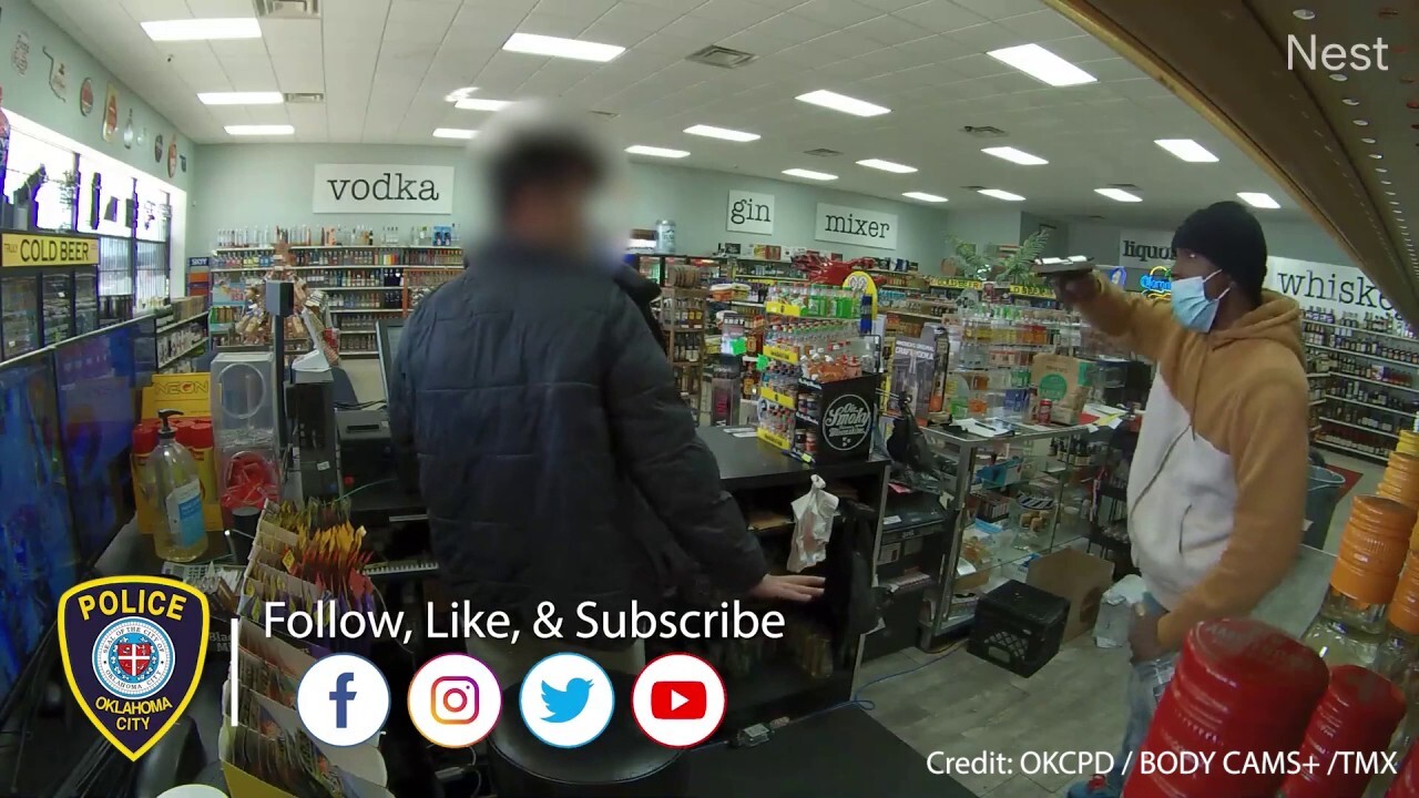 Gun-toting robbery suspect threatens Oklahoma liquor store clerk on video