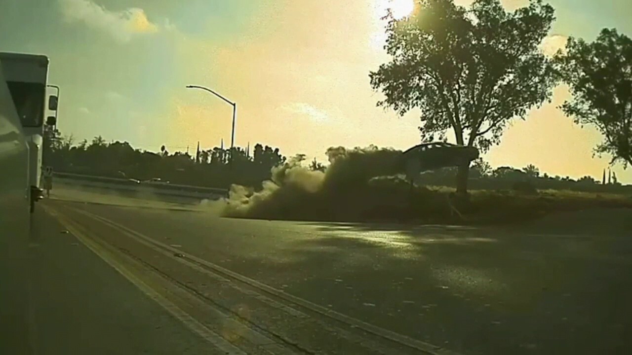 Car veers off highway in Modesto, goes airborne