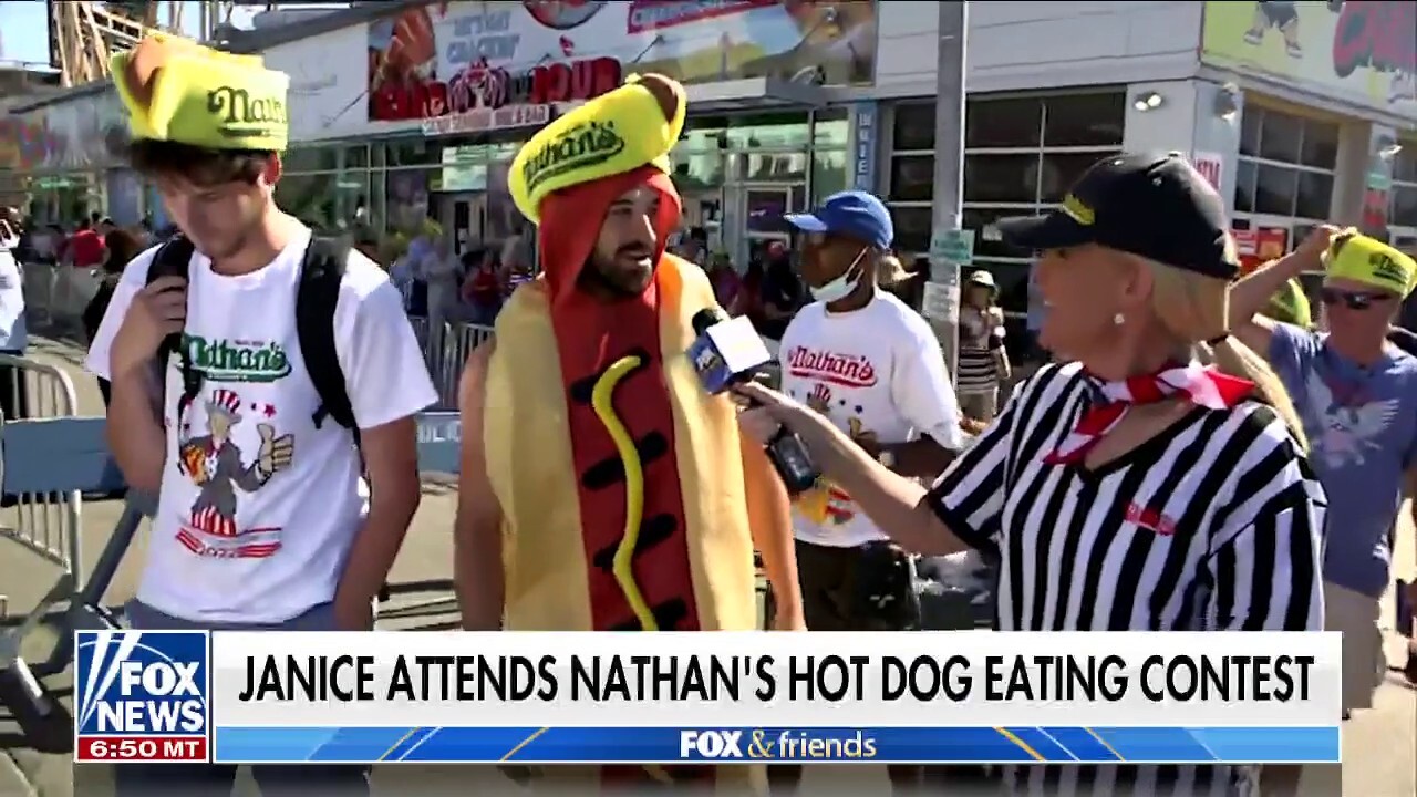Janice Dean behind the scenes at Nathan's hot dog eating contest