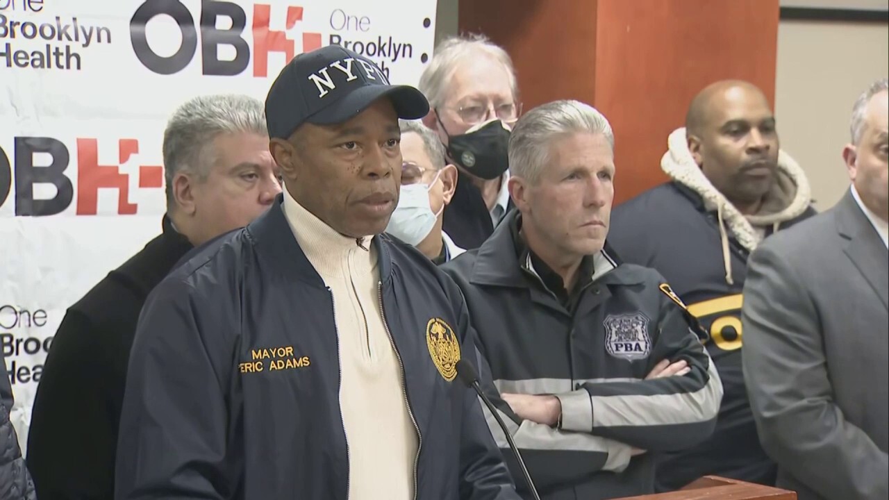 New York Mayor Eric Adams addresses reporters after shooting of off-duty NYPD officer