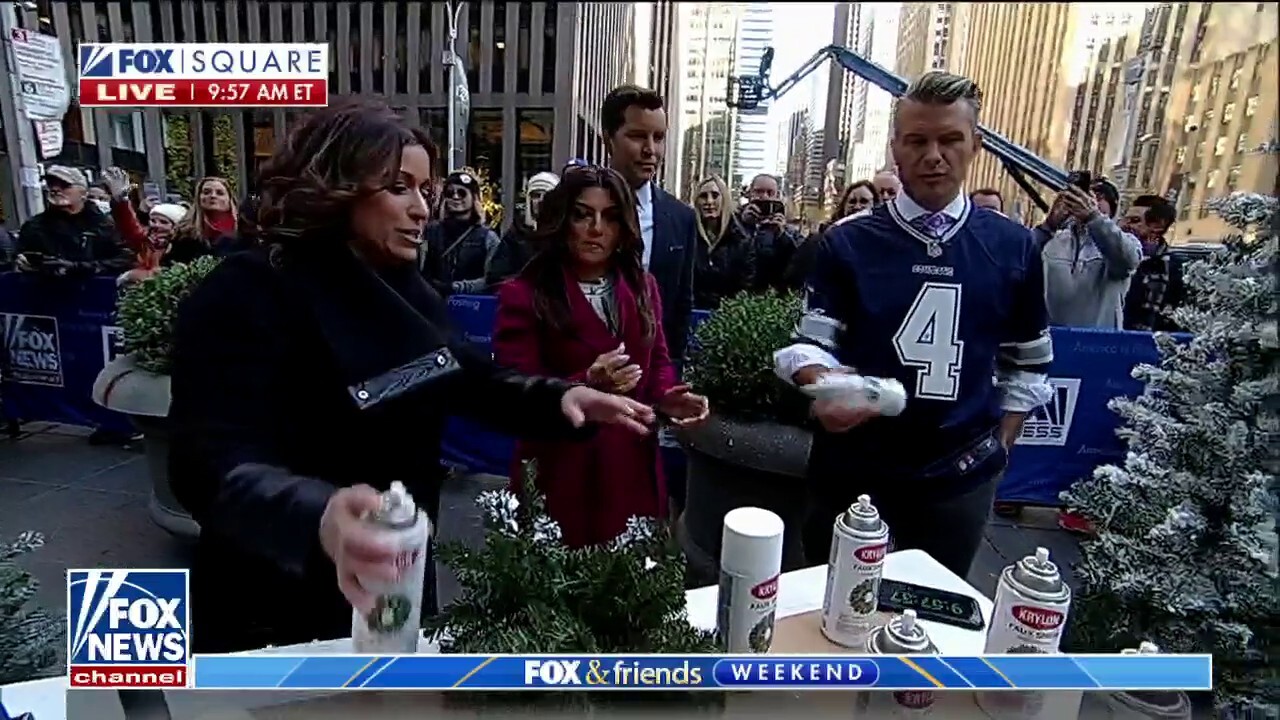 Lifestyle expert Limor Suss gives 'Fox & Friends' co-hosts Rachel Campos-Duffy, Pete Hegseth and Will Cain a lesson on DIY Christmas tree flocking.