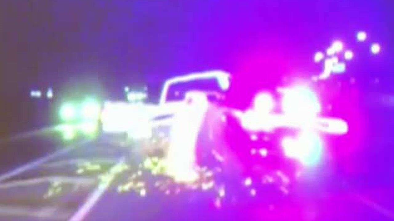 Sparks fly when cops ram into driver to end high-speed chase