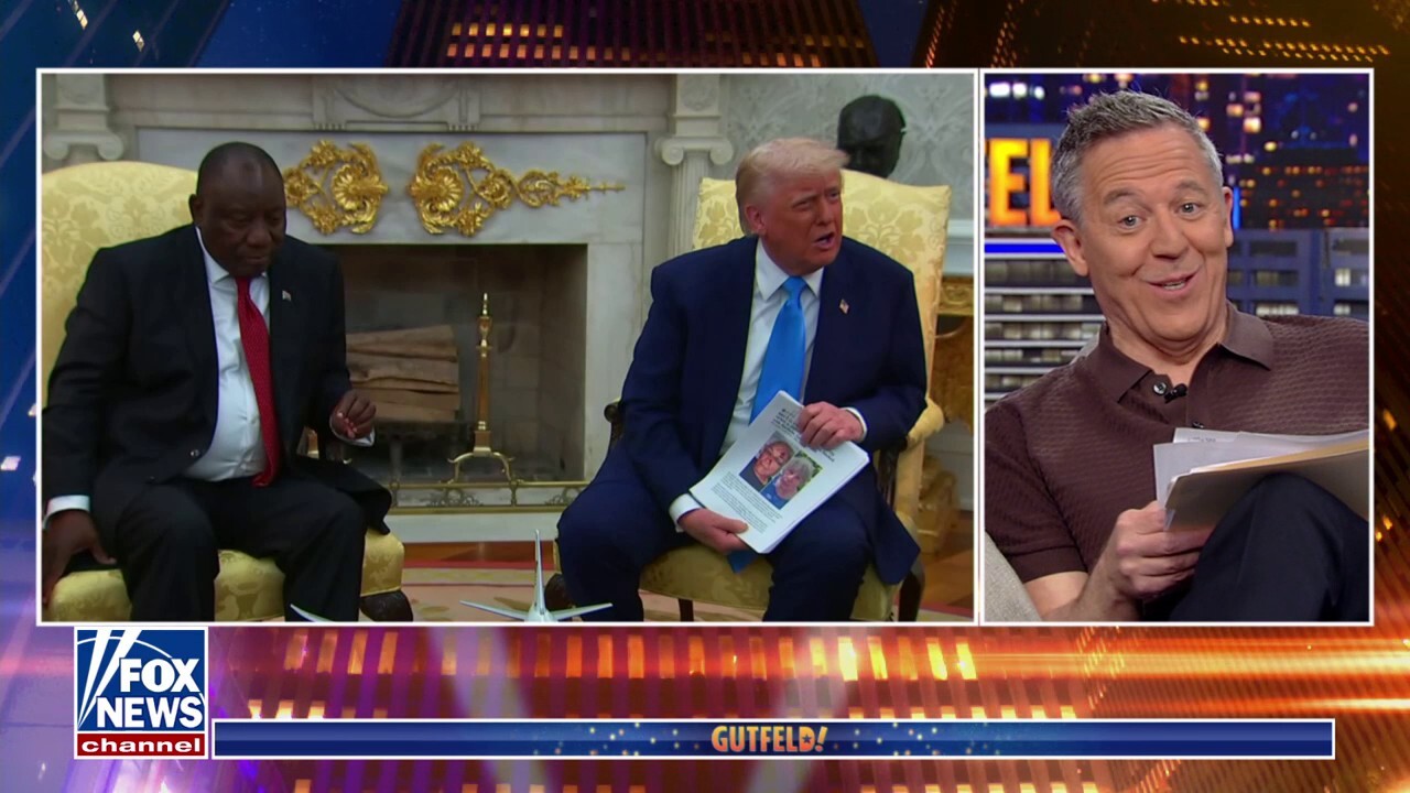 Fox News host Greg Gutfeld and the 'Gutfeld!' panel discuss President Donald Trump’s meeting with the South African President and his spat with NBC White House correspondent Peter Alexander.