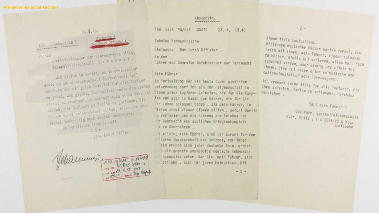 Adolf Hitler’s ‘suicide note’ goes up for auction