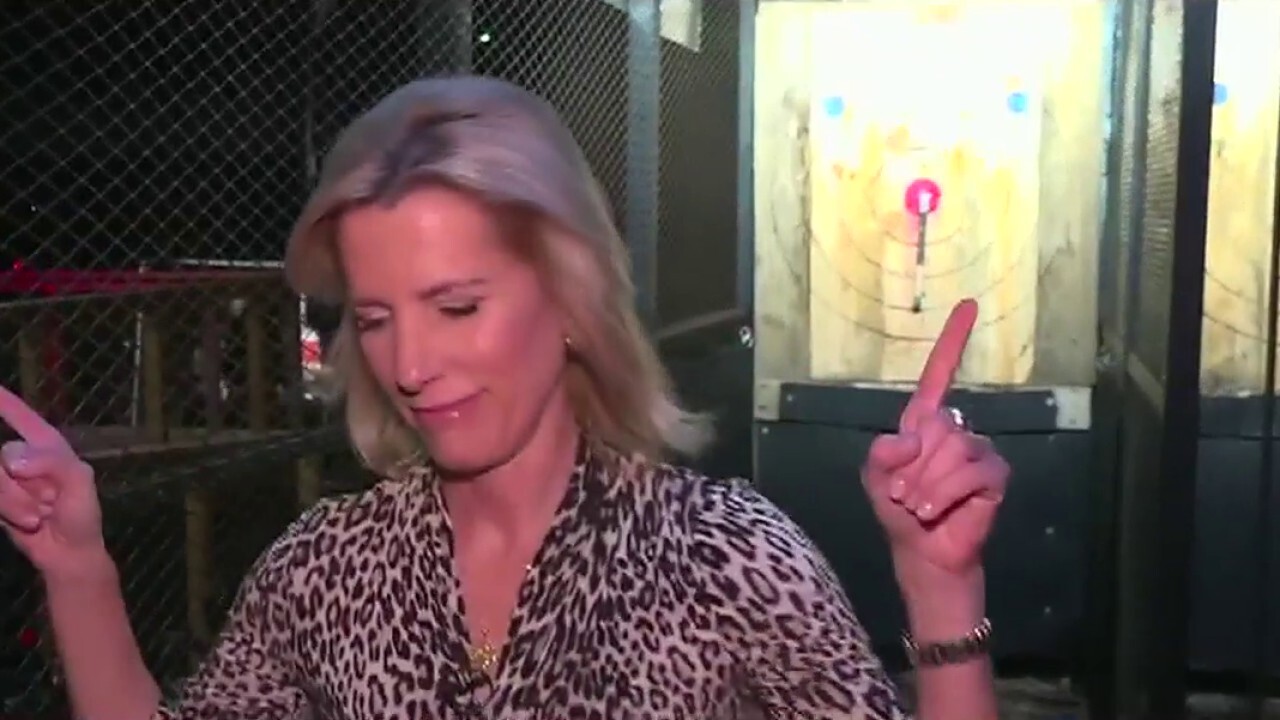 Laura Ingraham takes aim at a little ax throwing while in the Palmetto Brewing Company
