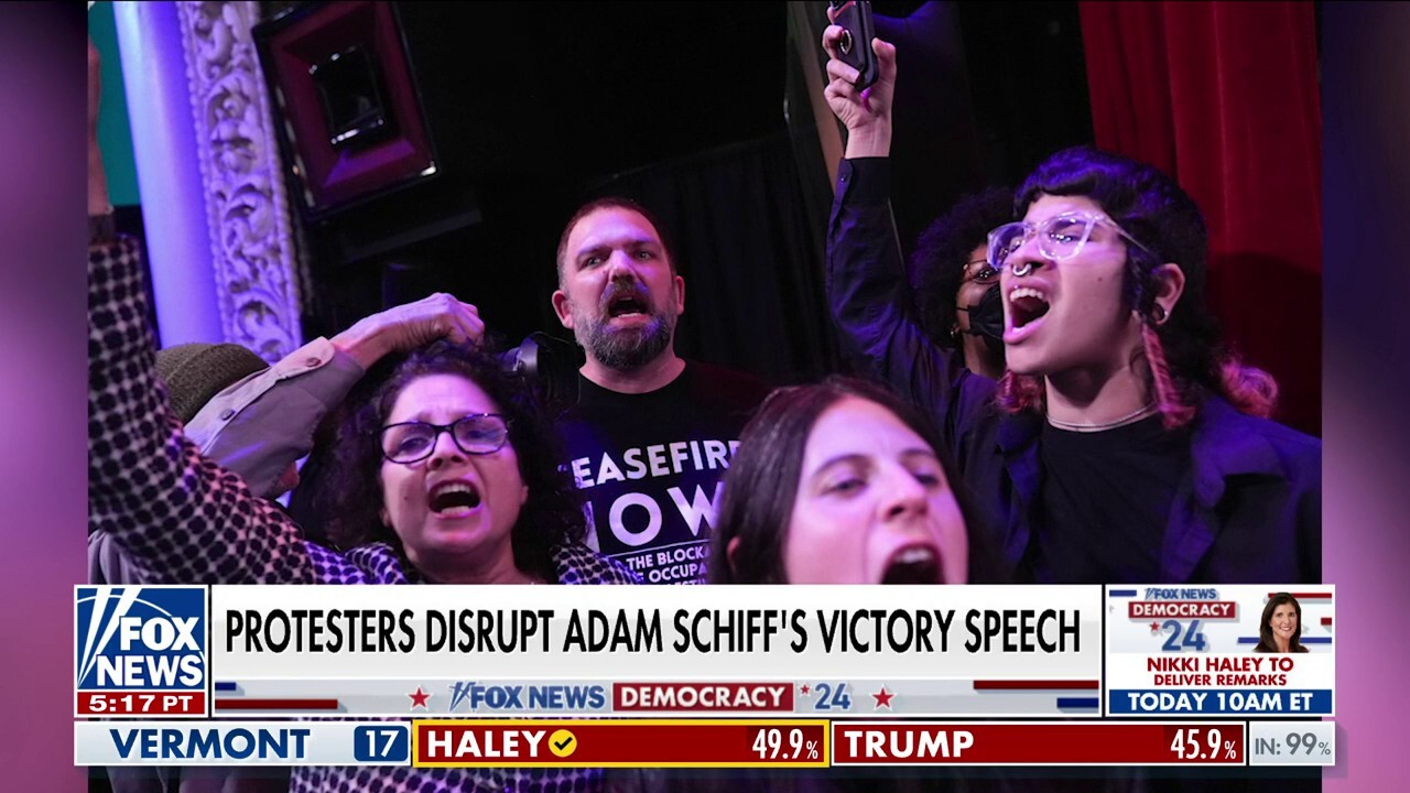 Pro-Palestine protesters interrupt Adam Schiff’s victory rally, chant ‘cease-fire now’