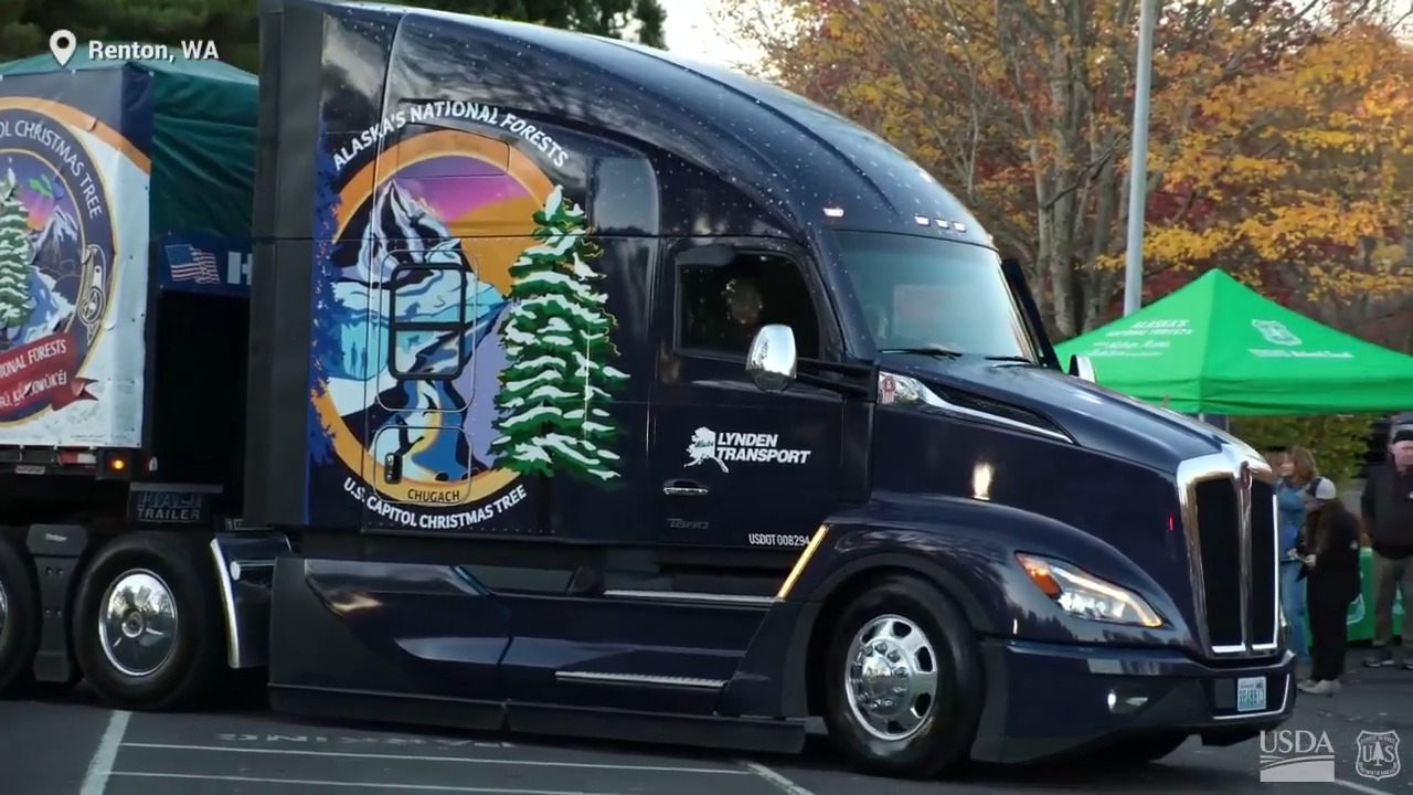 Truckers driving cross-country from Alaska to Washington DC to deliver Capitol Christmas tree