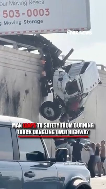 Man leaps to safety from burning truck