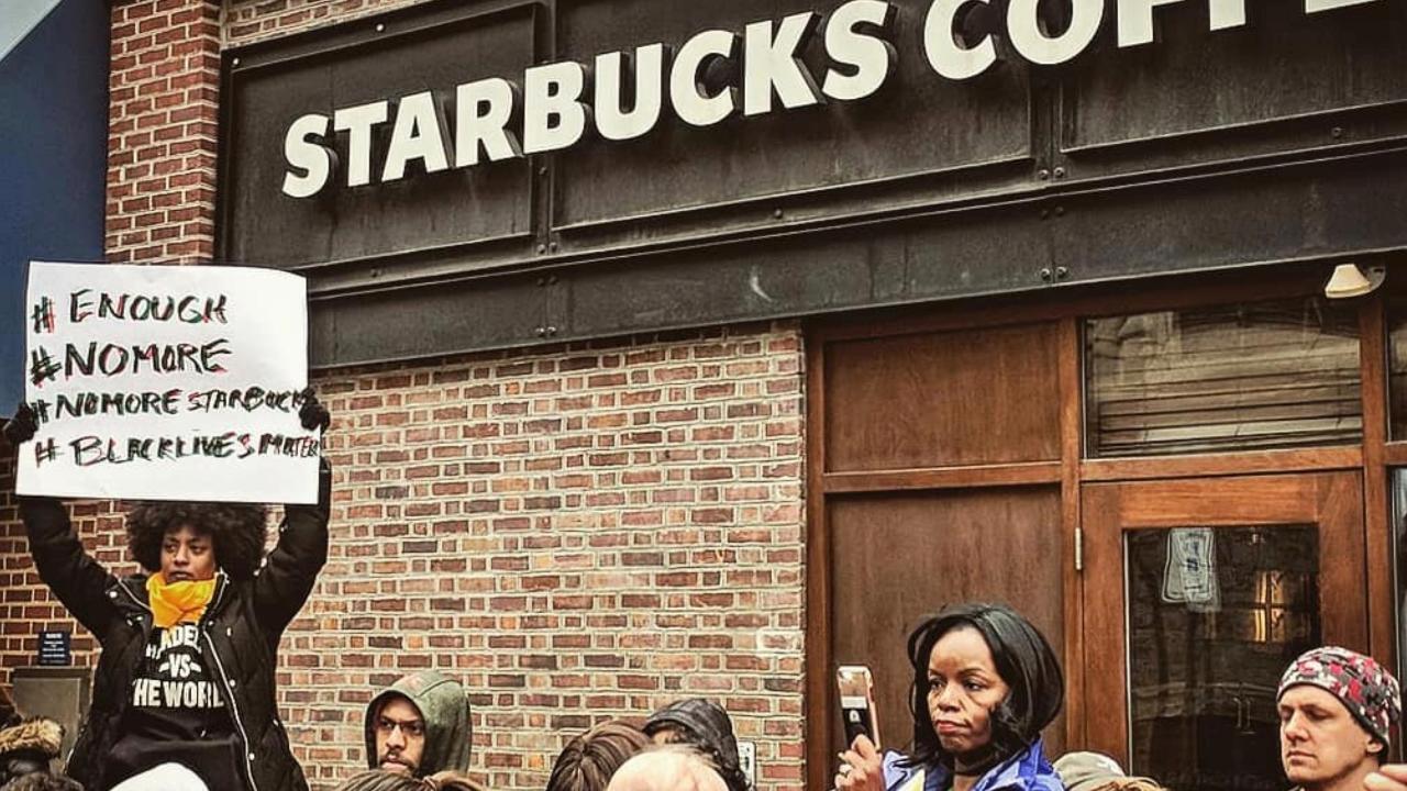 More than two dozen protesters crowded the store and chanted, ‘Starbucks coffee is anti-Black.’