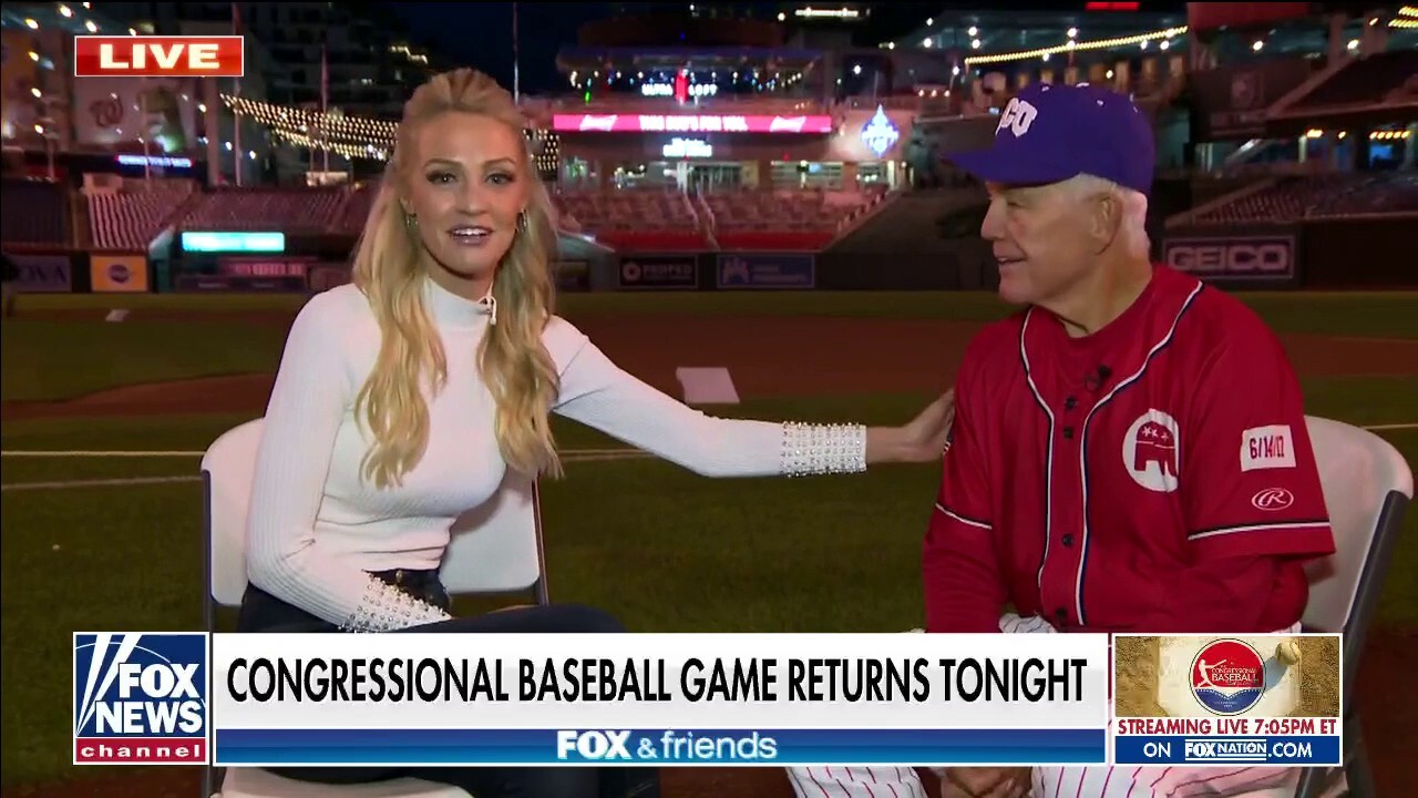 Carley Shimkus talks to Rep. Roger Williams ahead of Congressional Baseball  Game