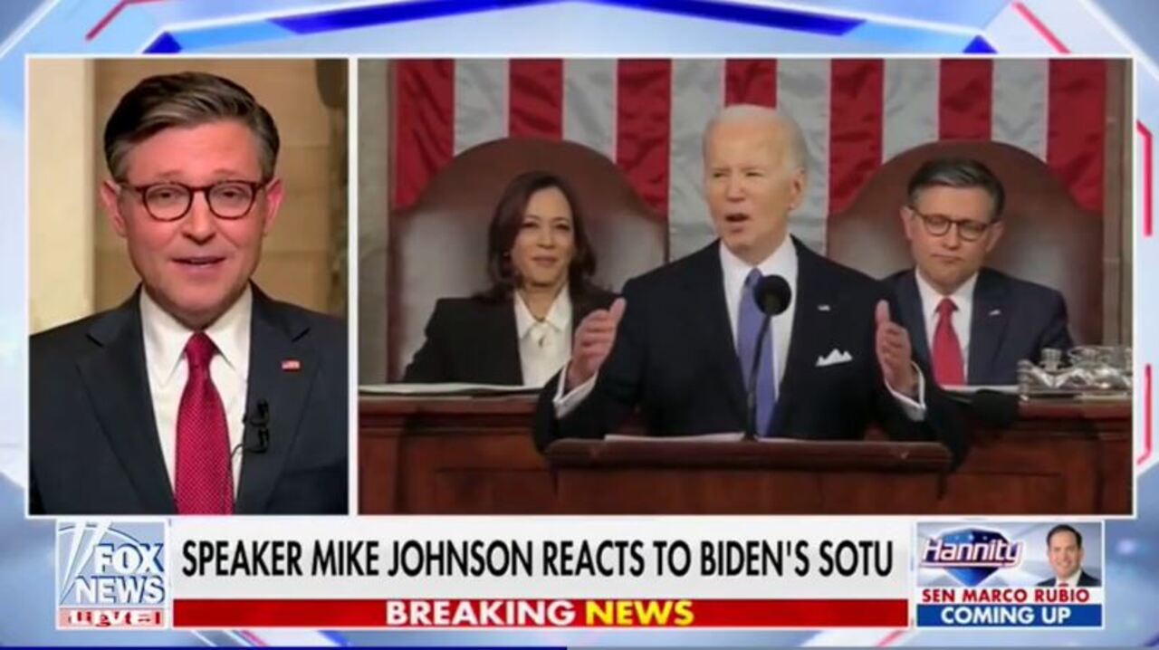 House Speaker Mike Johnson says Biden 'missed his cue' on SOTU introduction flub