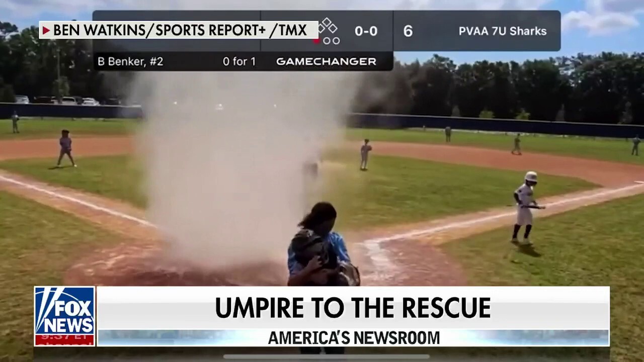 Teen umpire saves child from dust devil during baseball game