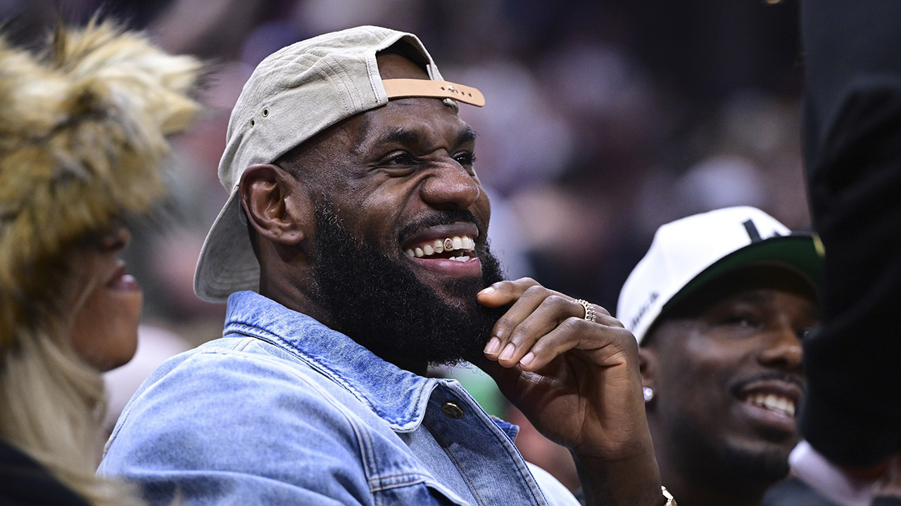 LeBron James sits courtside at Cavaliers playoff game