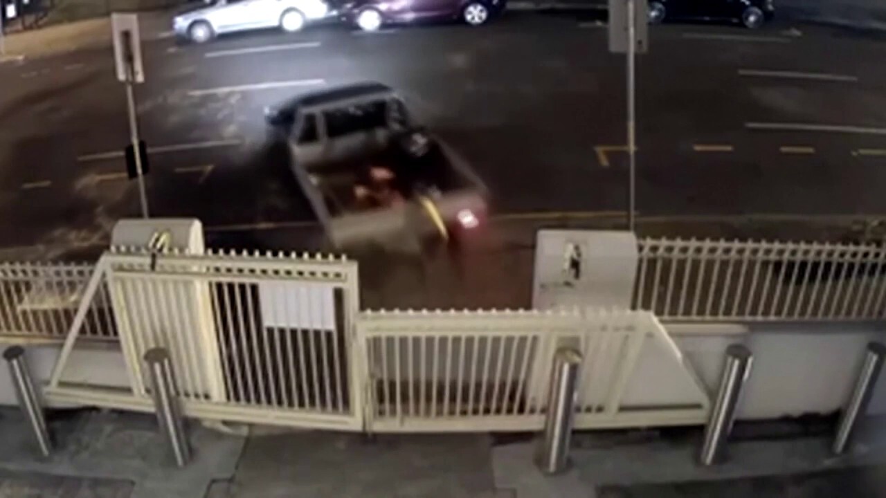 Video shows moment truck slams into gates of Australian synagogue