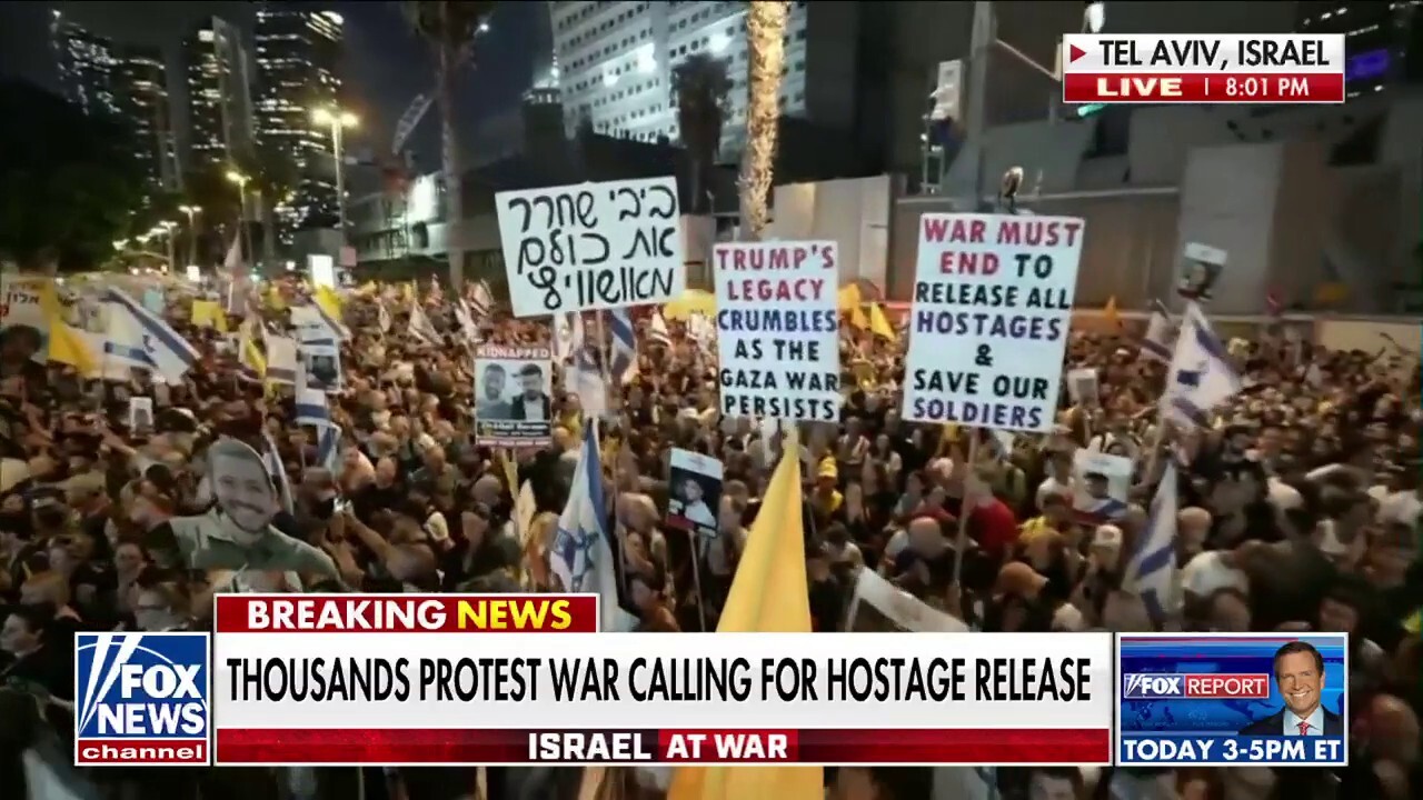 Fox News national correspondent Jeff Paul reports from Tel Aviv on protests calling for an end to the Israel-Hamas war on 'Fox News Live.'
