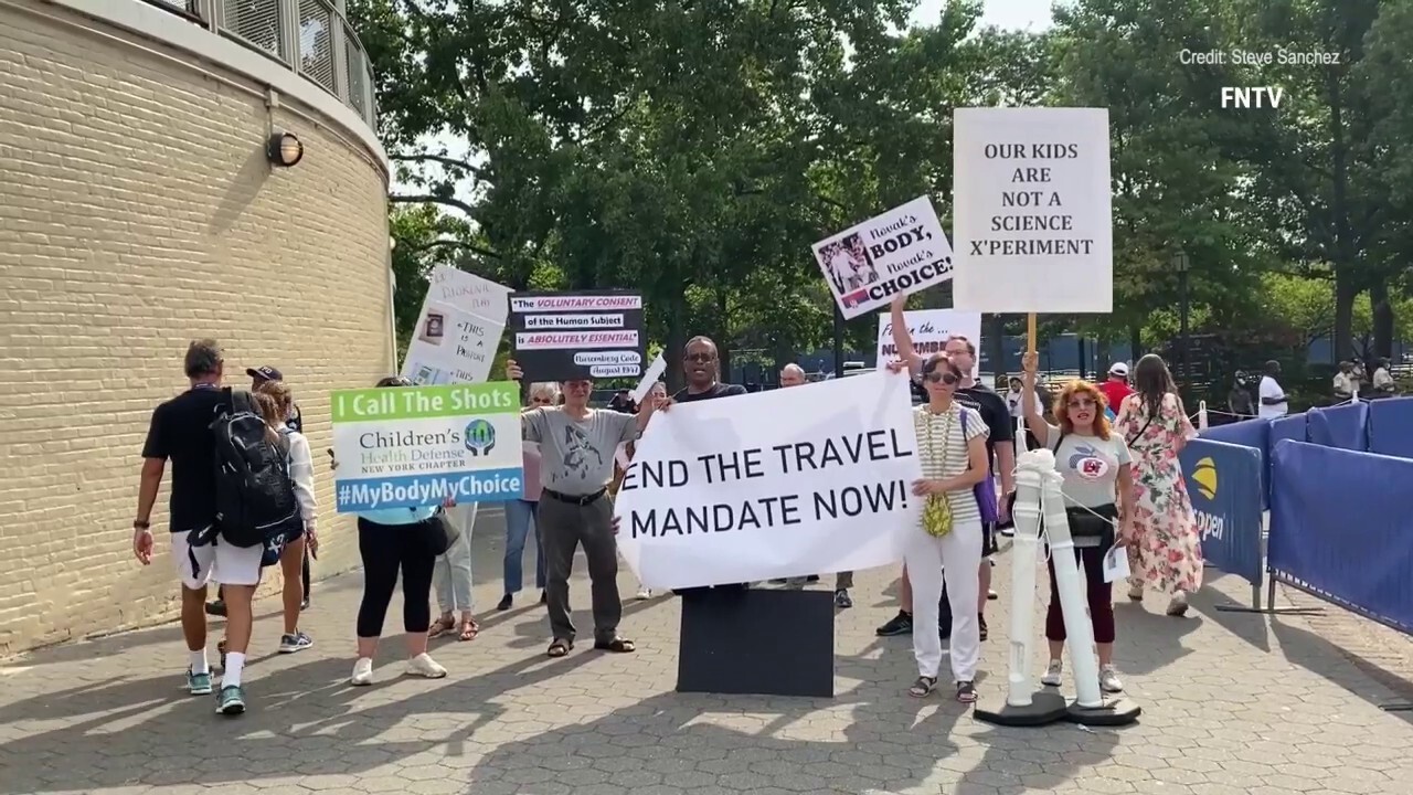 Protesters gather outside US Open to call for an end to vaccine travel