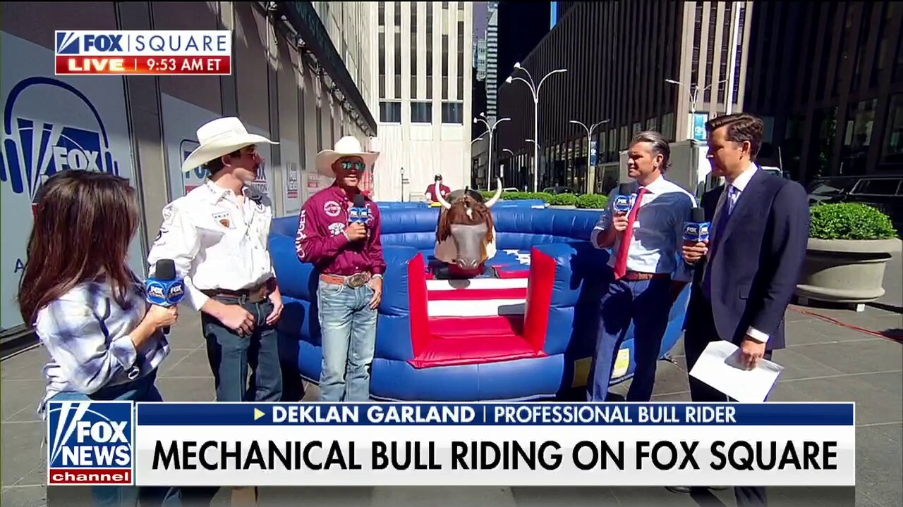 Mechanical bull riding lesson on FOX Square
