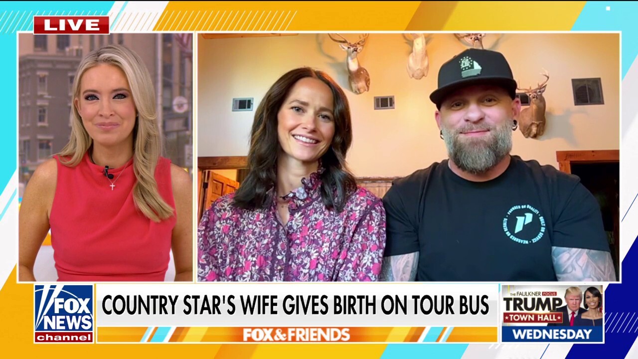 Brantley and Amber Gilbert join 'Fox & Friends' to share the story of welcoming their third child, Abram, on a tour bus.