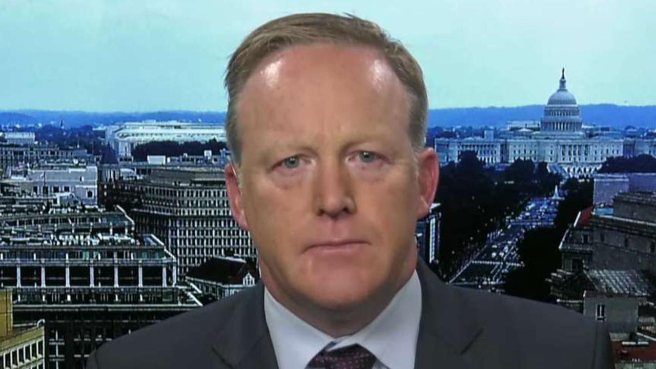 Sean Spicer reacts after FBI officials abruptly resign