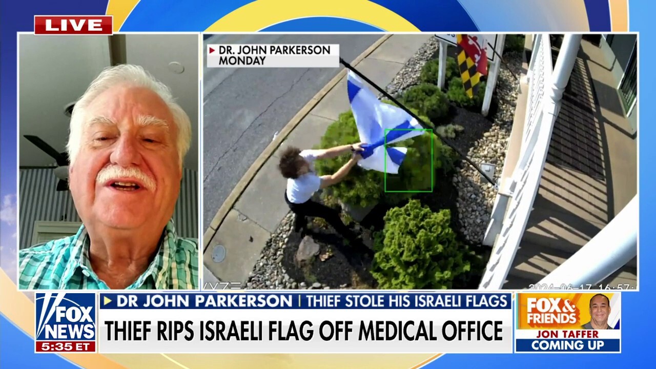 Thief caught on camera stealing Israeli flag from medical office: 'Absolutely hateful' 