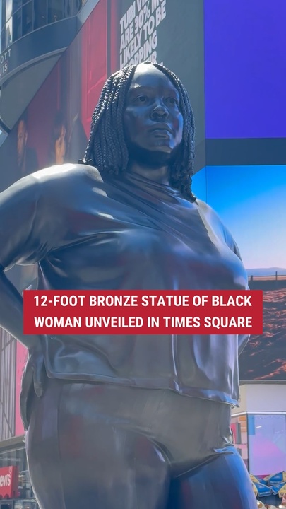 NEW LOOK?: A 12-foot bronze statue of a Black woman was unveiled in Times Square, designed to "contrast" the two existing statues of White men already on display