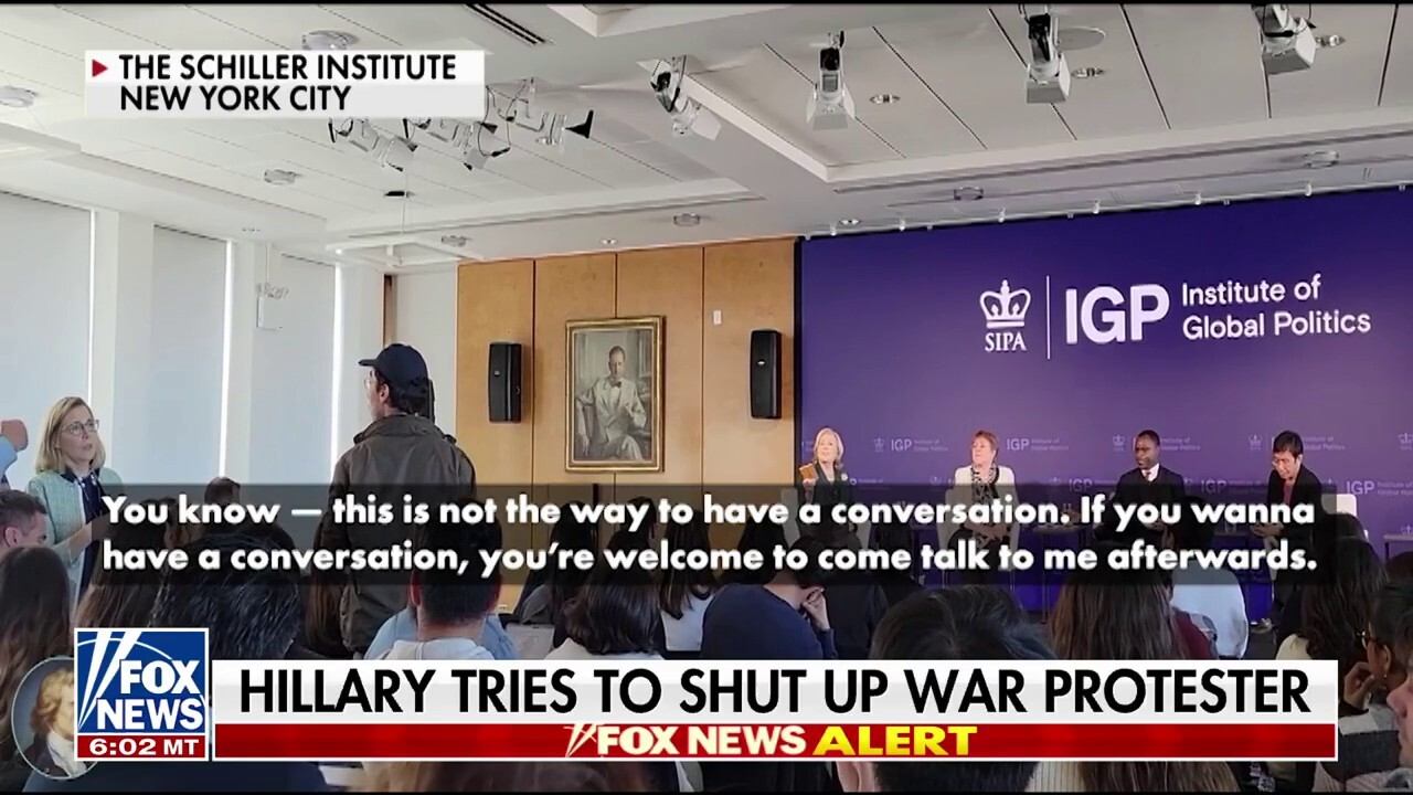 Hillary Clinton attempts to shut down anti-war heckler