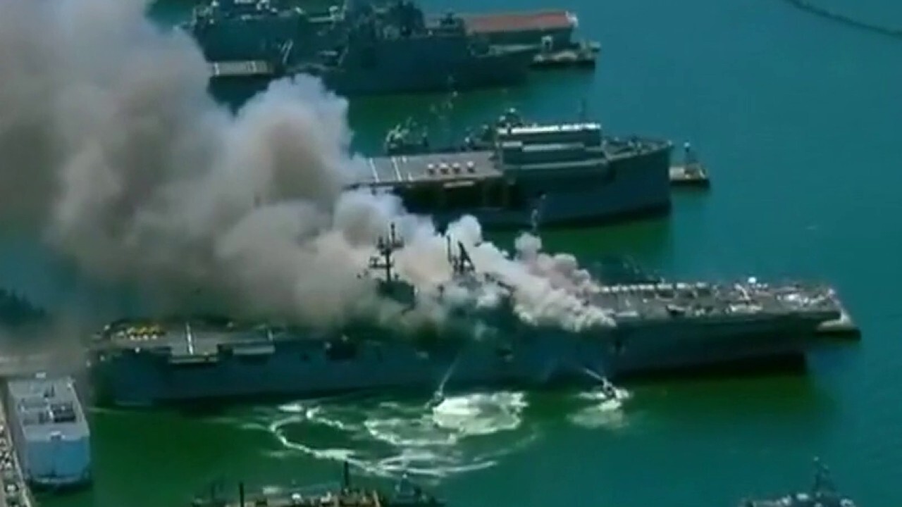 Crews battle 5 alarm fire at Naval Base San Diego
