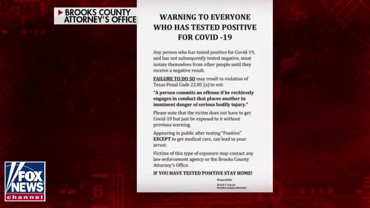 Texas county threatens arrest if residents positive with COVID-19 fail to self-quarantine