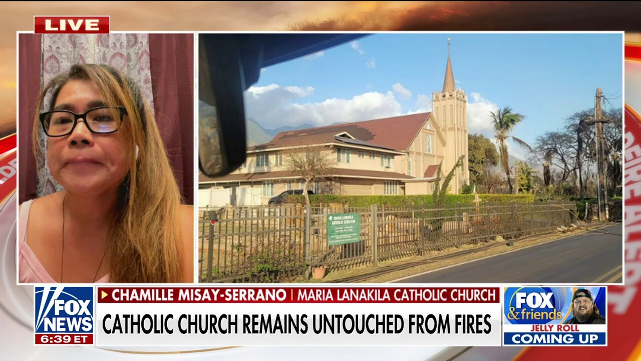Catholic church stands tall despite raging Maui fire