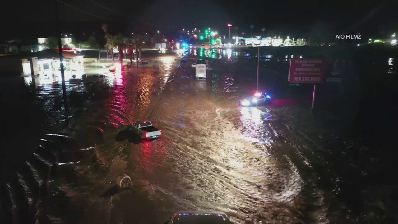 California flooding from Tropical Storm Hilary seen from the air