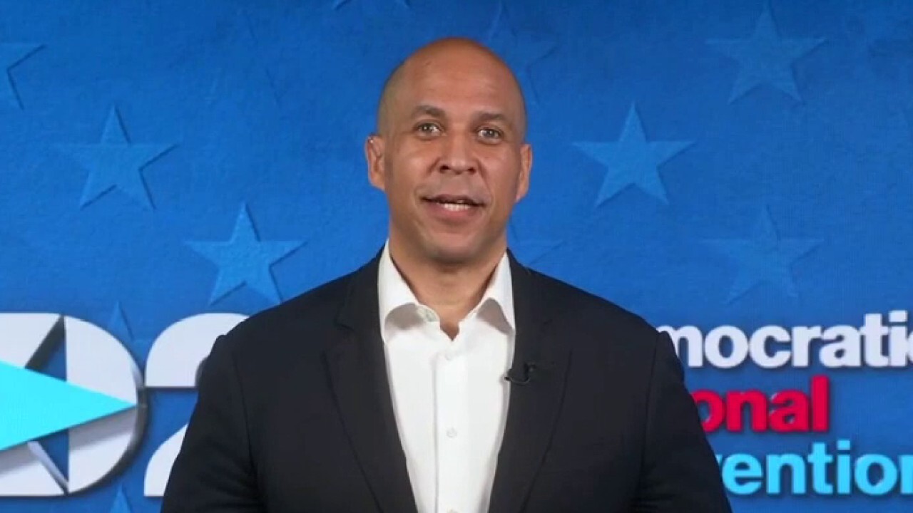 New Jersey Sen. Cory Booker, former Democratic presidential candidate, speaks at night four of the Democratic National Convention.