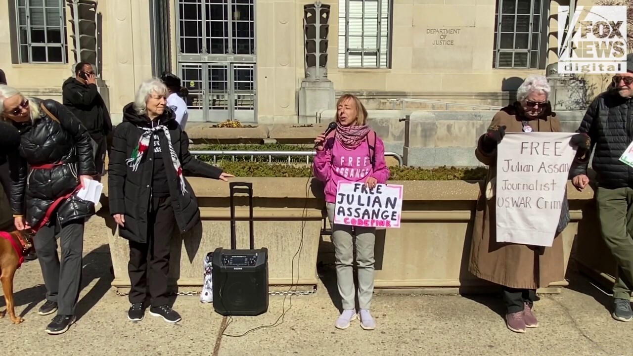 Code Pink co-founder Medea Benjamin calls for Julian Assange's freedom outside the DOJ